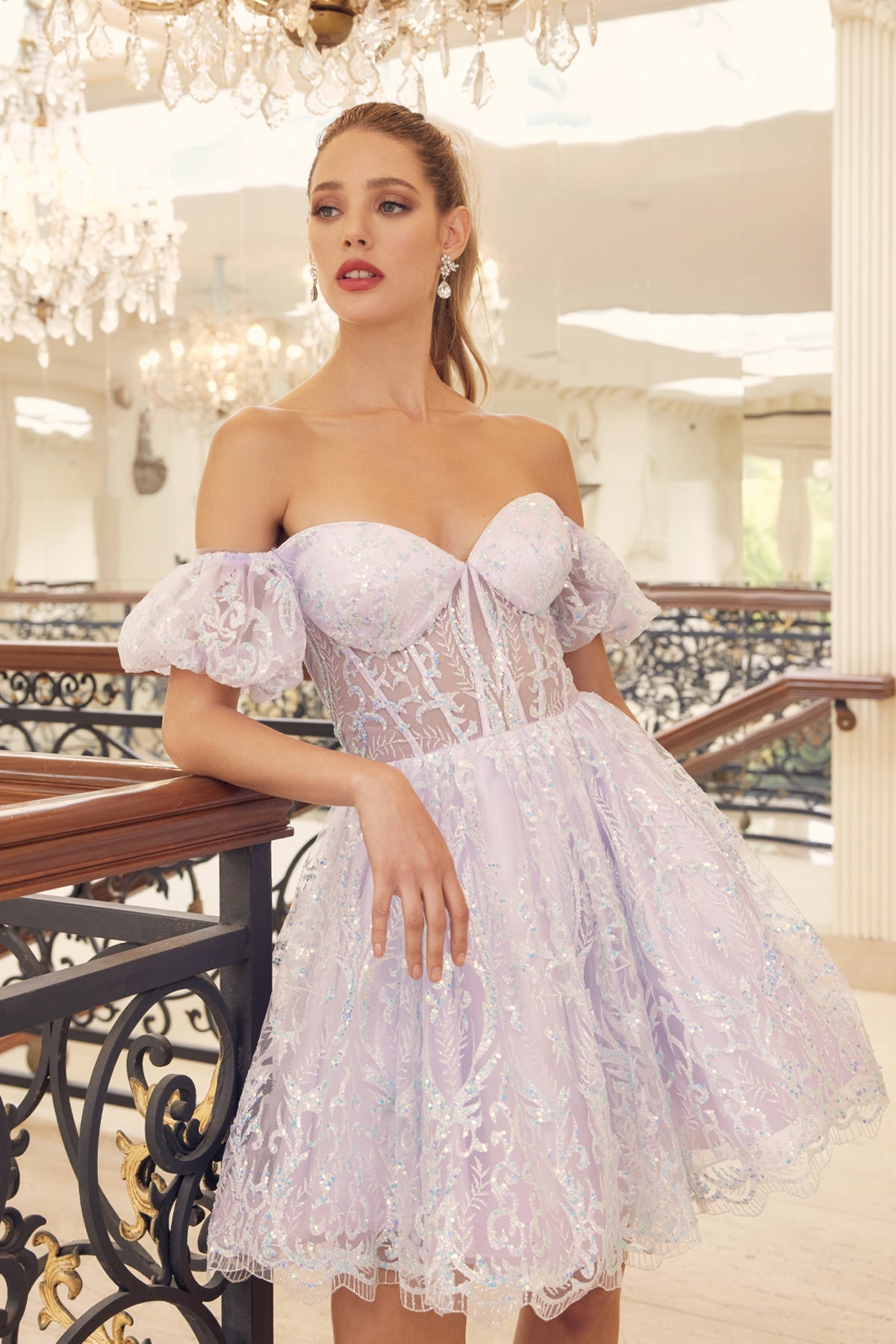 Off The Shoulder Mini Fit & Flare Festive Gown w/ Corset Bodice JT891
