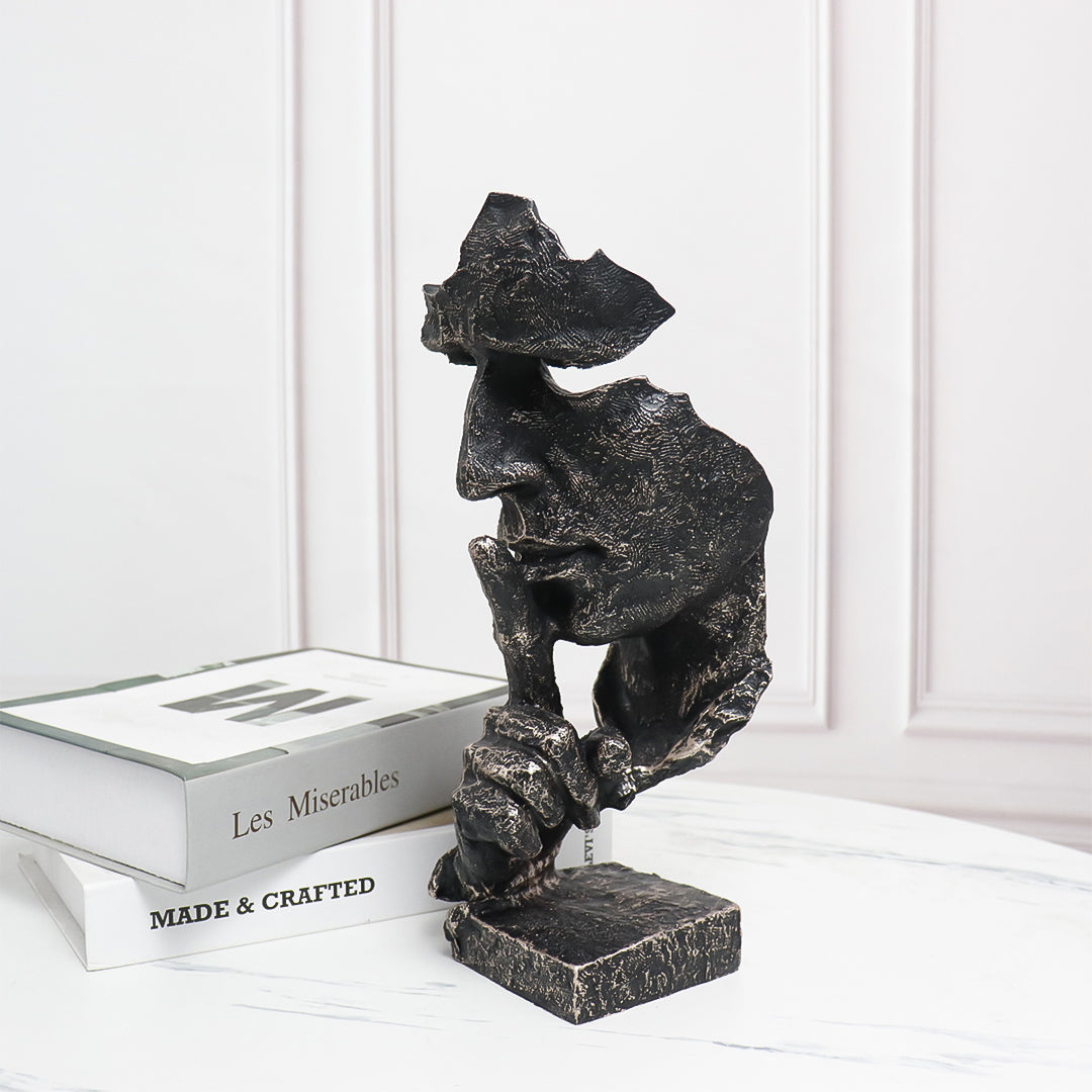 SOGA 31cm Black Resin Sculpture Silent Shush Face Design Modern Art for Home Decor