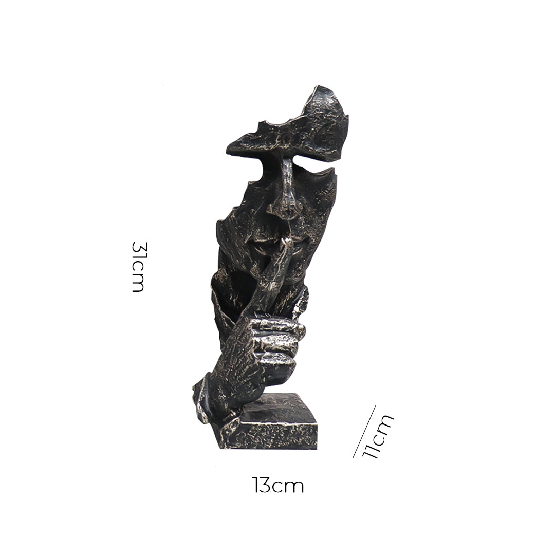 SOGA 31cm Black Resin Sculpture Silent Shush Face Design Modern Art for Home Decor