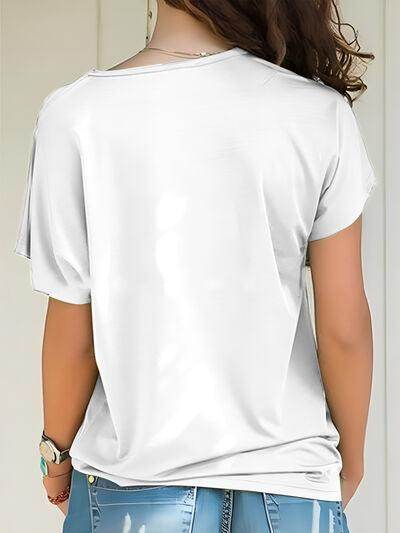 Asymmetrical Neck Short Sleeve T-Shirt for Women Fashion