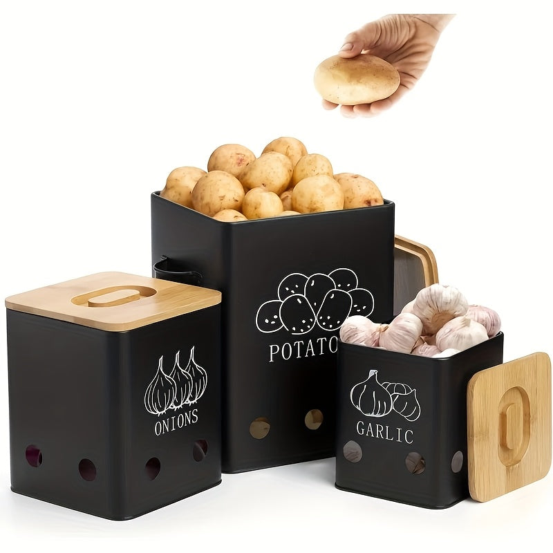 Vegetable Storage Containers with Bamboo Lids (3pcs)
