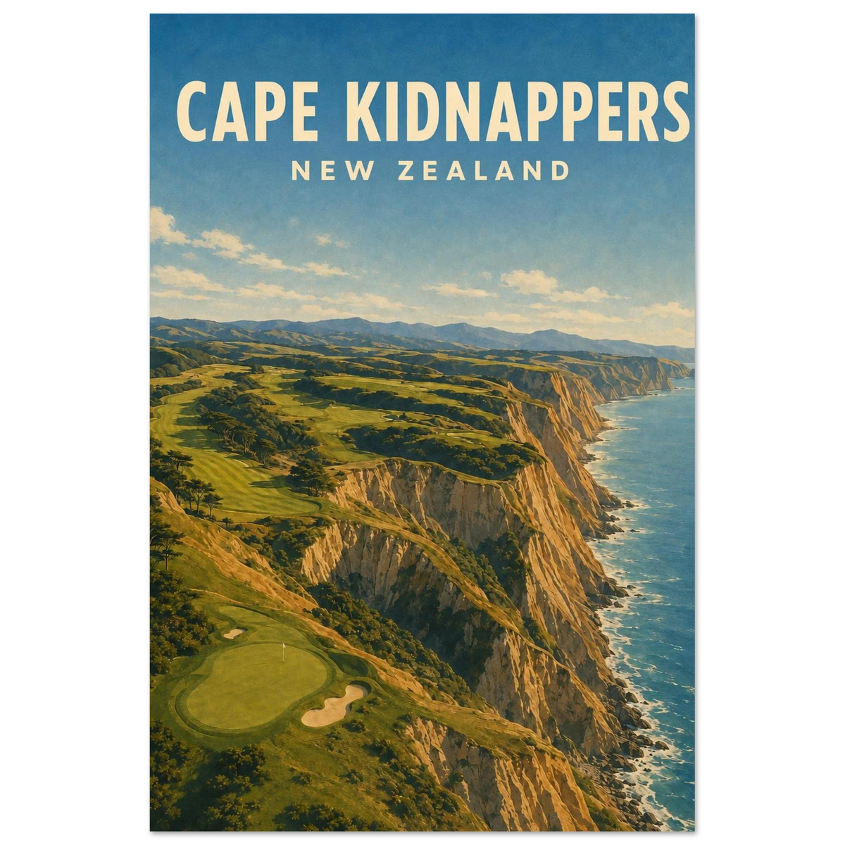 Cape Kidnappers Golf Poster – New Zealand Golf Art