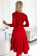 Numoco 210-16 NICOLLE - dress with lace neckline and longer back - red