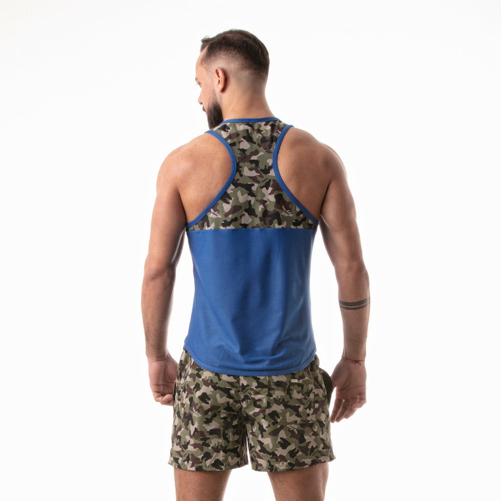 Camo Print Racer Tank Top Blue