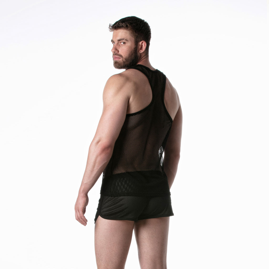 Mesh Tank Top Black w/ Black Detail