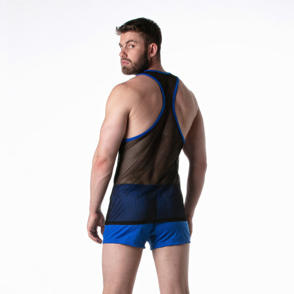 Mesh Tank Top Black w/ Blue Detail