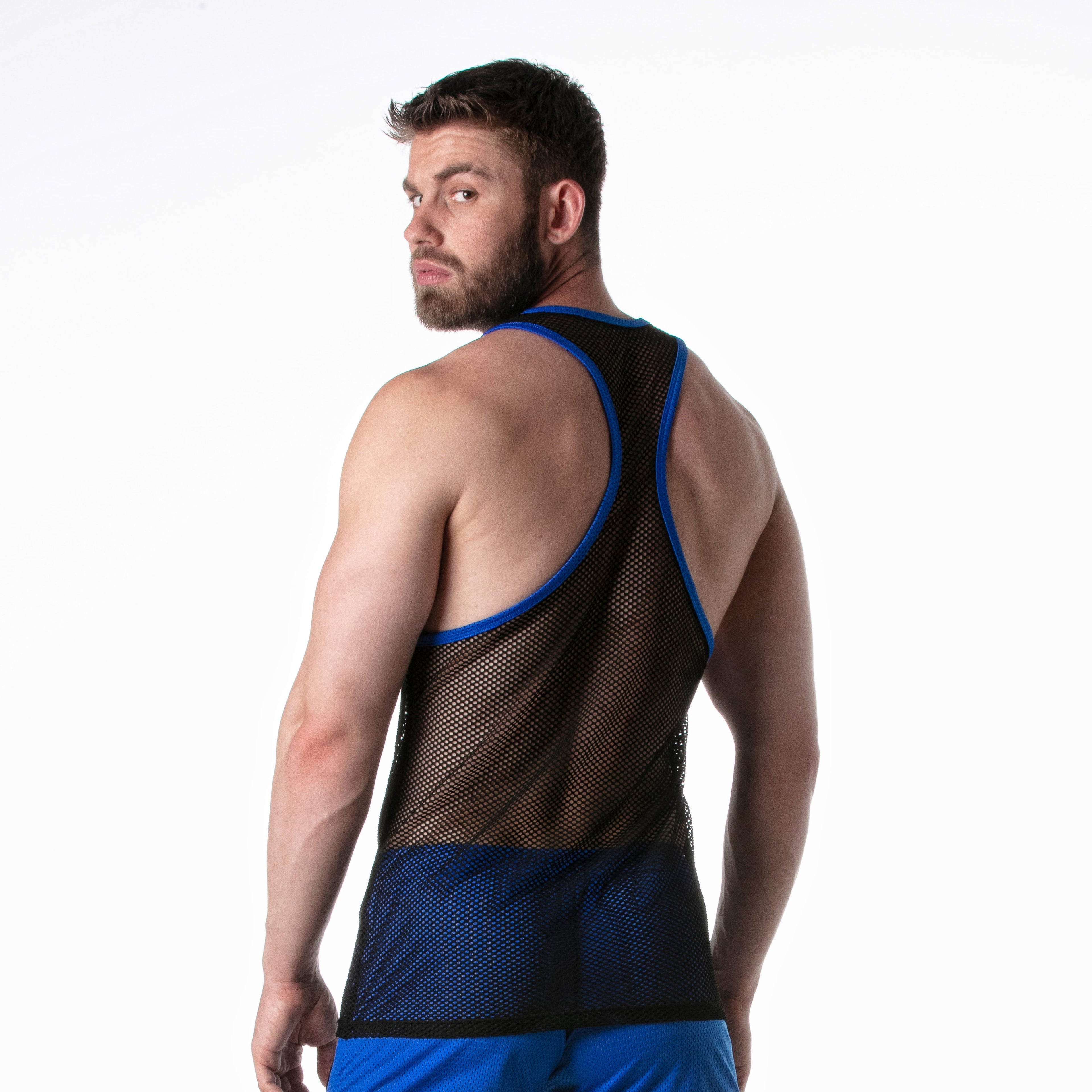 Mesh Tank Top Black w/ Blue Detail