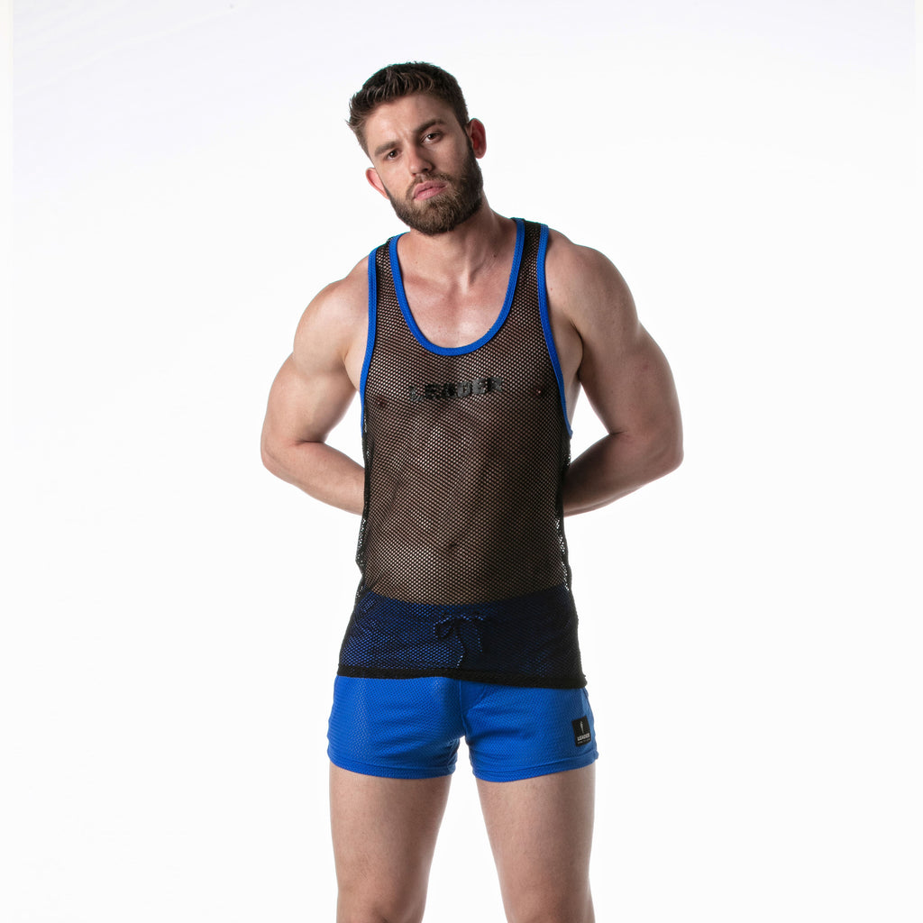 Mesh Tank Top Black w/ Blue Detail