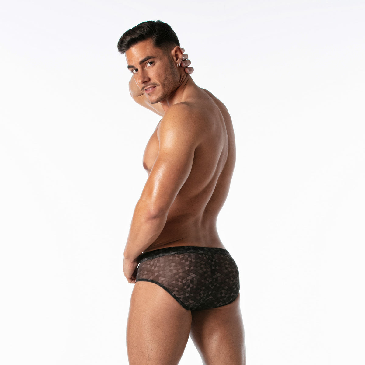 Geometric Mesh Swim Briefs Black