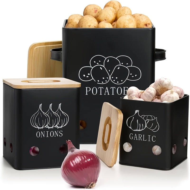 Vegetable Storage Containers with Bamboo Lids (3pcs)