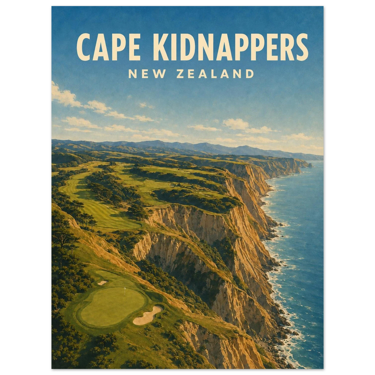 Cape Kidnappers Golf Poster – New Zealand Golf Art