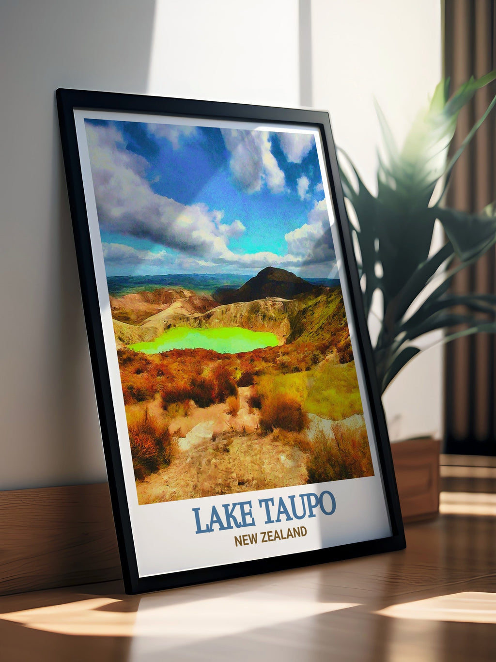 Lake Taupo Print - Tongariro National Park Wall Art - New Zealand Framed Art - New Zealand Vintage Poster-3