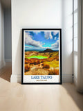 Lake Taupo Print - Tongariro National Park Wall Art - New Zealand Framed Art - New Zealand Vintage Poster-0