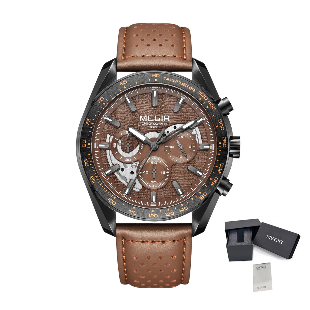 MEGIR Luxury Men's Business Casual Watches Leather Waterproof Quartz Chronograph Male Clock Wristwatch Relogio Masculino 8408