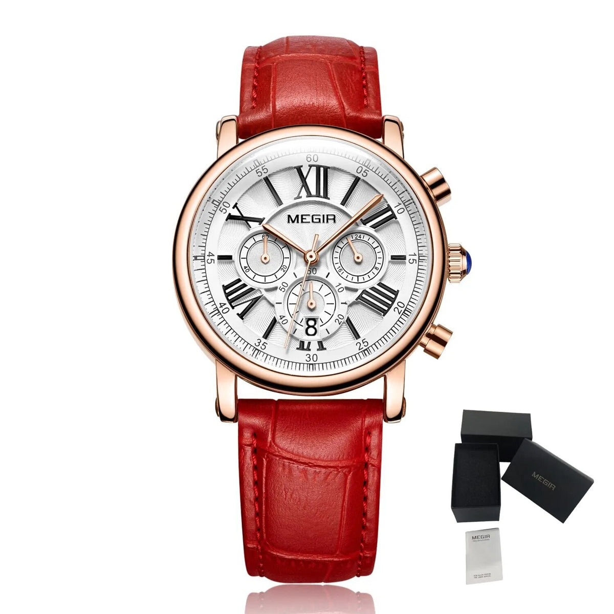 MEGIR Top Brand Quartz Watches for Women Leather Strap Ladies Casual Sport Wristwatch Chronograph Luxury Waterproof Female Clock 2058