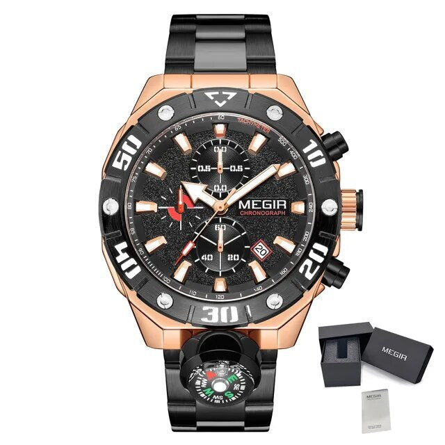 MEGIR Watch Top Brand Luxury Business Quartz Watches Chronograph Stainless Steel Calendar Luminous Clock WristWatch Montre Homme 2219
