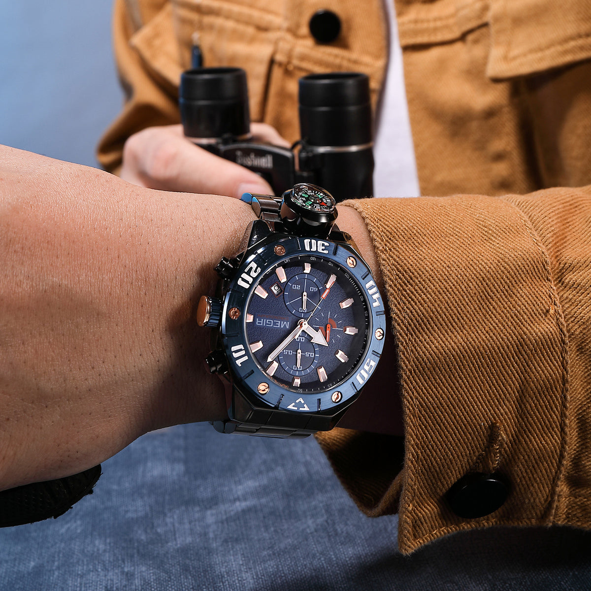 MEGIR Watch Top Brand Luxury Business Quartz Watches Chronograph Stainless Steel Calendar Luminous Clock WristWatch Montre Homme 2219