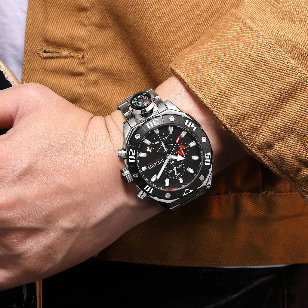 MEGIR Watch Top Brand Luxury Business Quartz Watches Chronograph Stainless Steel Calendar Luminous Clock WristWatch Montre Homme 2219