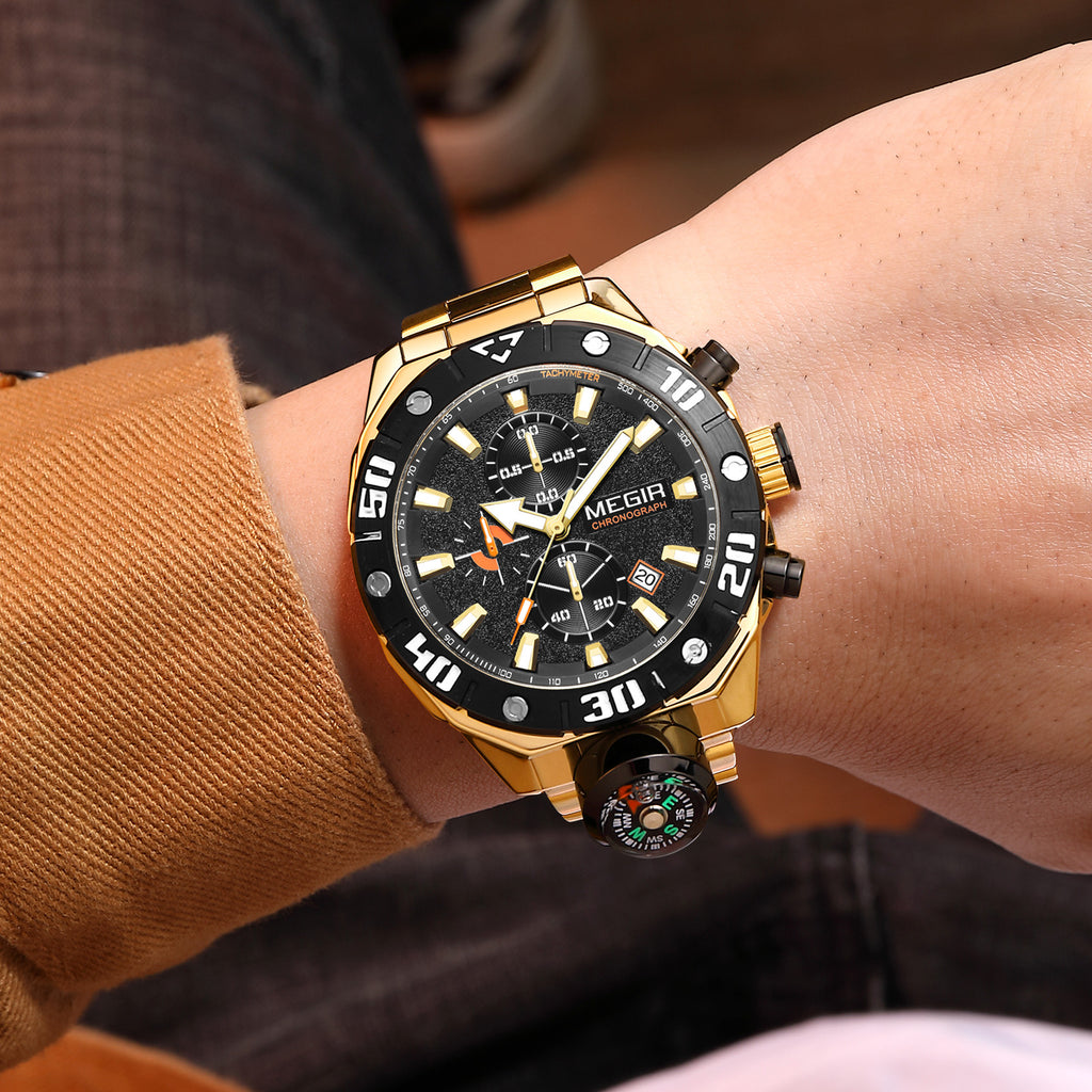 MEGIR Watch Top Brand Luxury Business Quartz Watches Chronograph Stainless Steel Calendar Luminous Clock WristWatch Montre Homme 2219