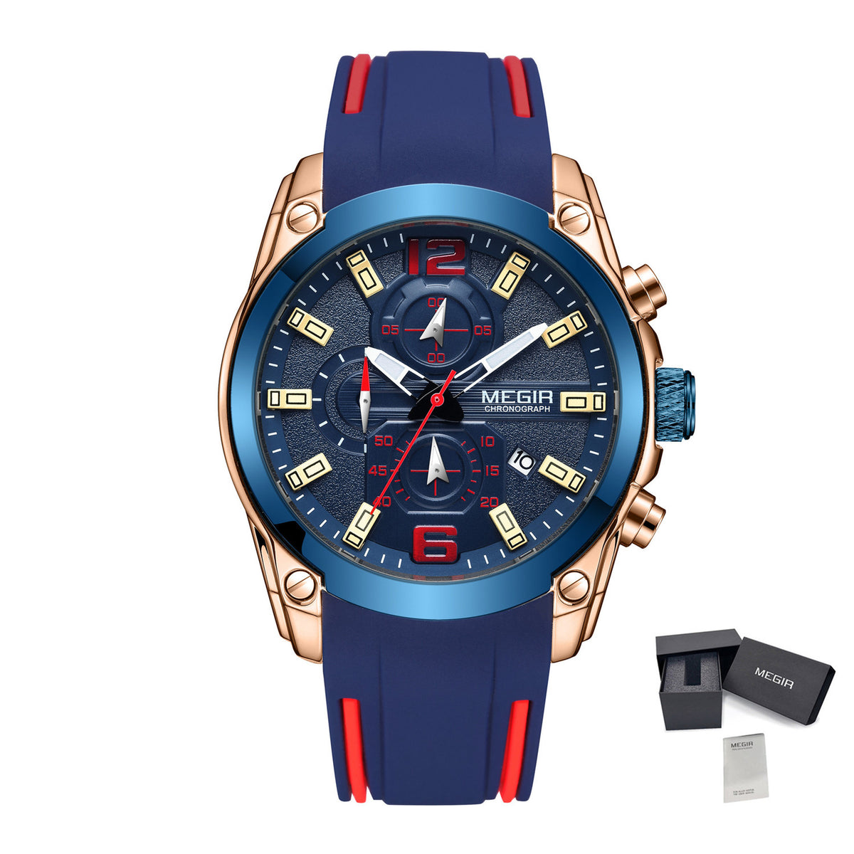 MEGIR Brand Luxury Big Dial Sport Quartz Watch for Men Waterproof Silicone Strap Chronograph Clock Wristwatch Reloj Hombre 2063