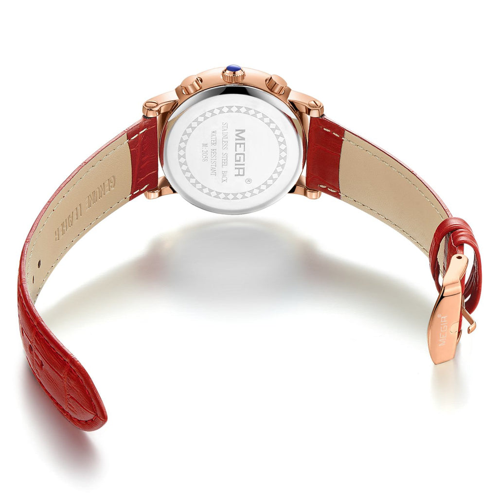 MEGIR Top Brand Quartz Watches for Women Leather Strap Ladies Casual Sport Wristwatch Chronograph Luxury Waterproof Female Clock 2058