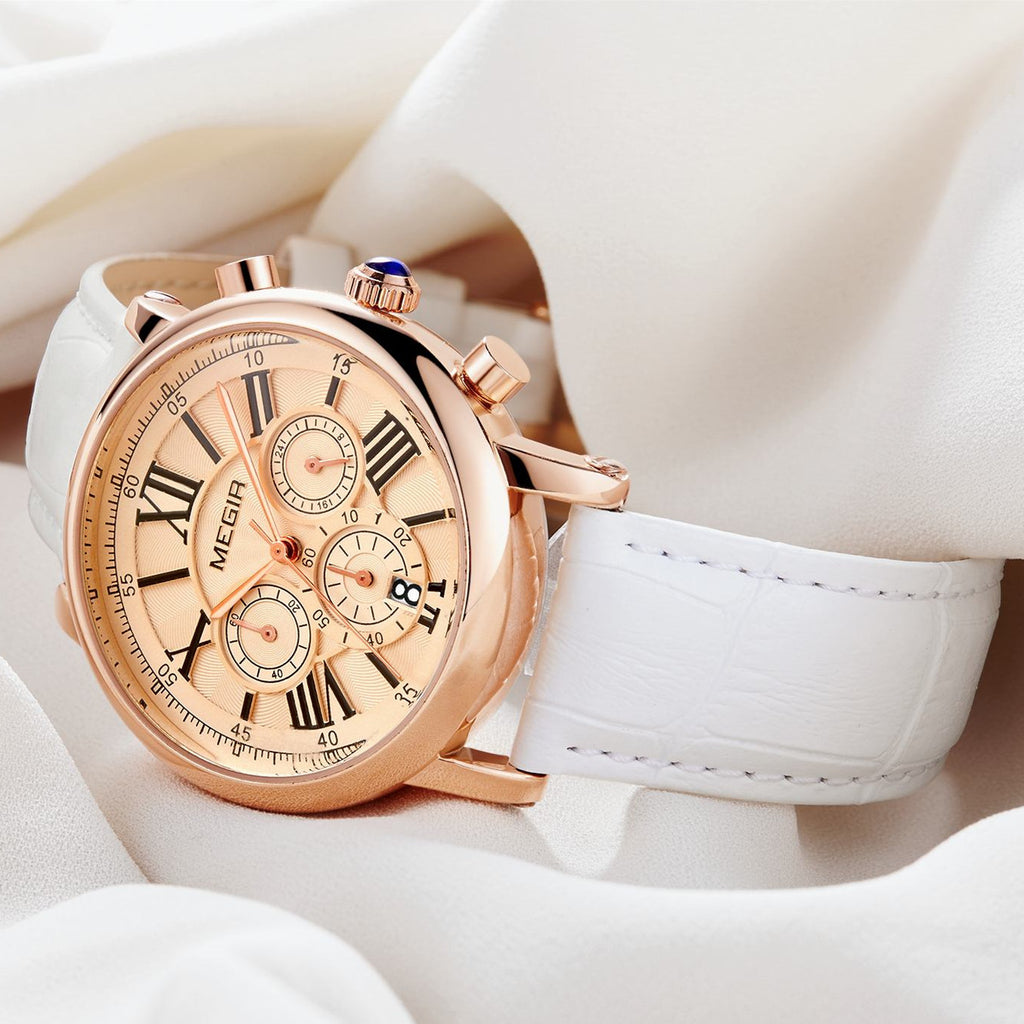 MEGIR Top Brand Quartz Watches for Women Leather Strap Ladies Casual Sport Wristwatch Chronograph Luxury Waterproof Female Clock 2058