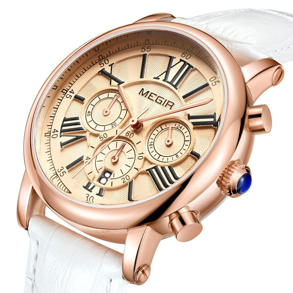 MEGIR Top Brand Quartz Watches for Women Leather Strap Ladies Casual Sport Wristwatch Chronograph Luxury Waterproof Female Clock 2058