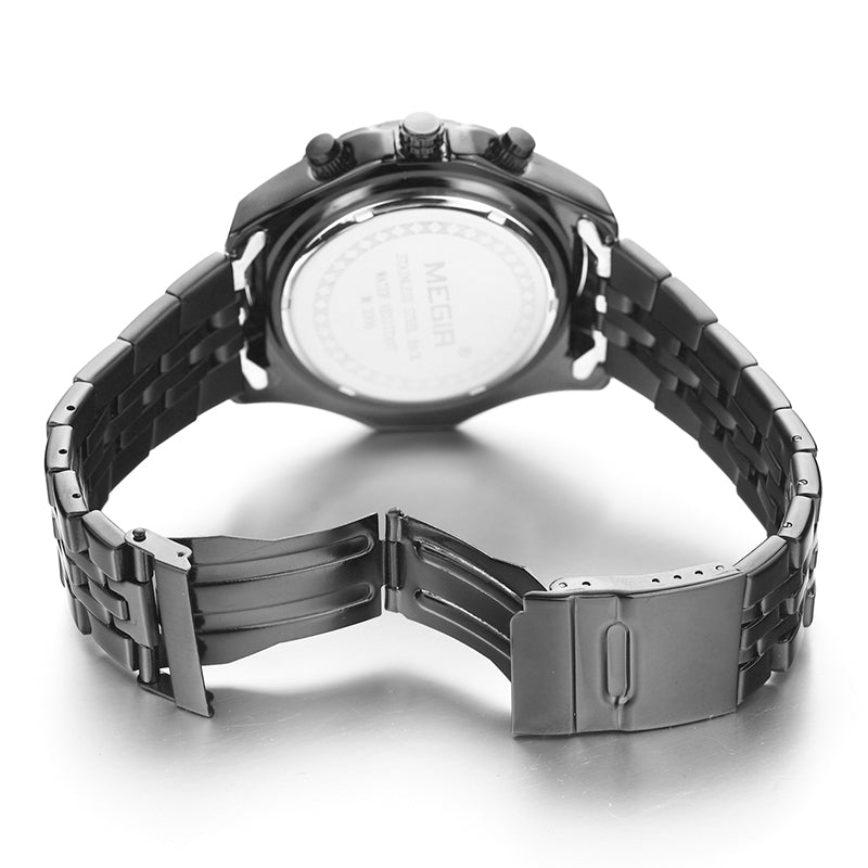 MEGIR Fashion Business Men's Watch Stainless Steel Quartz Wristwatch Calendar Big Dial Man Military Sports Chronograph Clock 2006-8