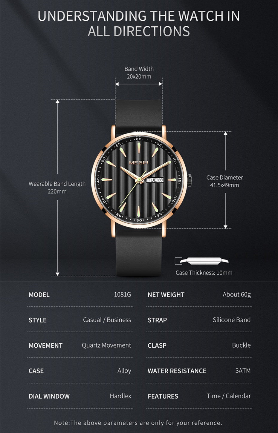 MEGIR Luxury Big Dial Mens Watch Fashion Quartz Casual Sport Wristwatch for Men Waterproof Week Date Display Clock Reloj Hombre 1081