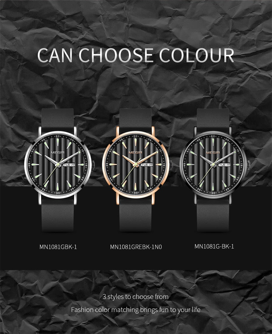 MEGIR Luxury Big Dial Mens Watch Fashion Quartz Casual Sport Wristwatch for Men Waterproof Week Date Display Clock Reloj Hombre 1081