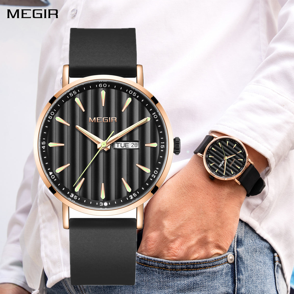 MEGIR Luxury Big Dial Mens Watch Fashion Quartz Casual Sport Wristwatch for Men Waterproof Week Date Display Clock Reloj Hombre 1081