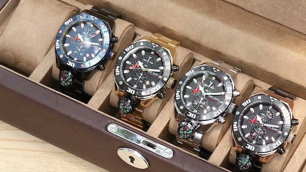 MEGIR Watch Top Brand Luxury Business Quartz Watches Chronograph Stainless Steel Calendar Luminous Clock WristWatch Montre Homme 2219