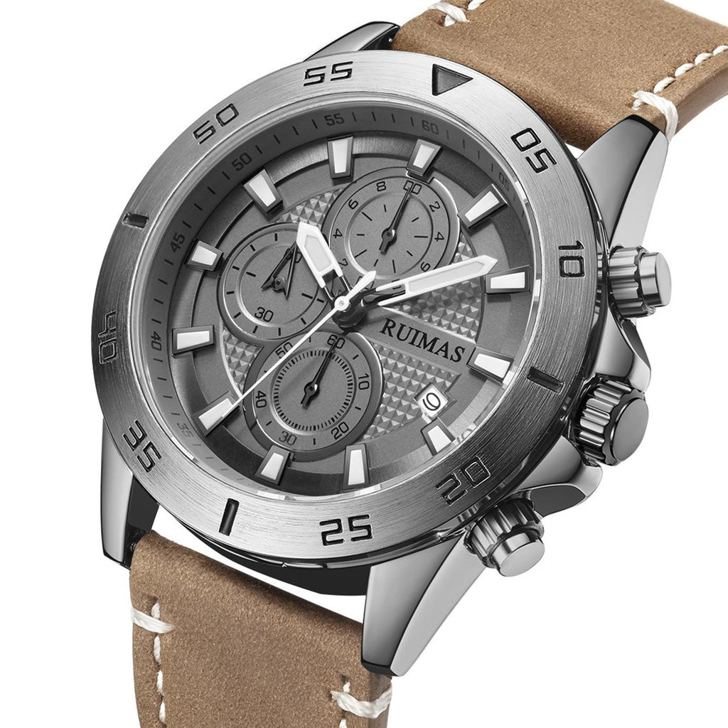 RUIMAS Luxury Brand Mens Watches Quartz Leather Strap Wristwatch Waterproof Clock Sports Large Dial Watch Auto Date Montre Homme 572