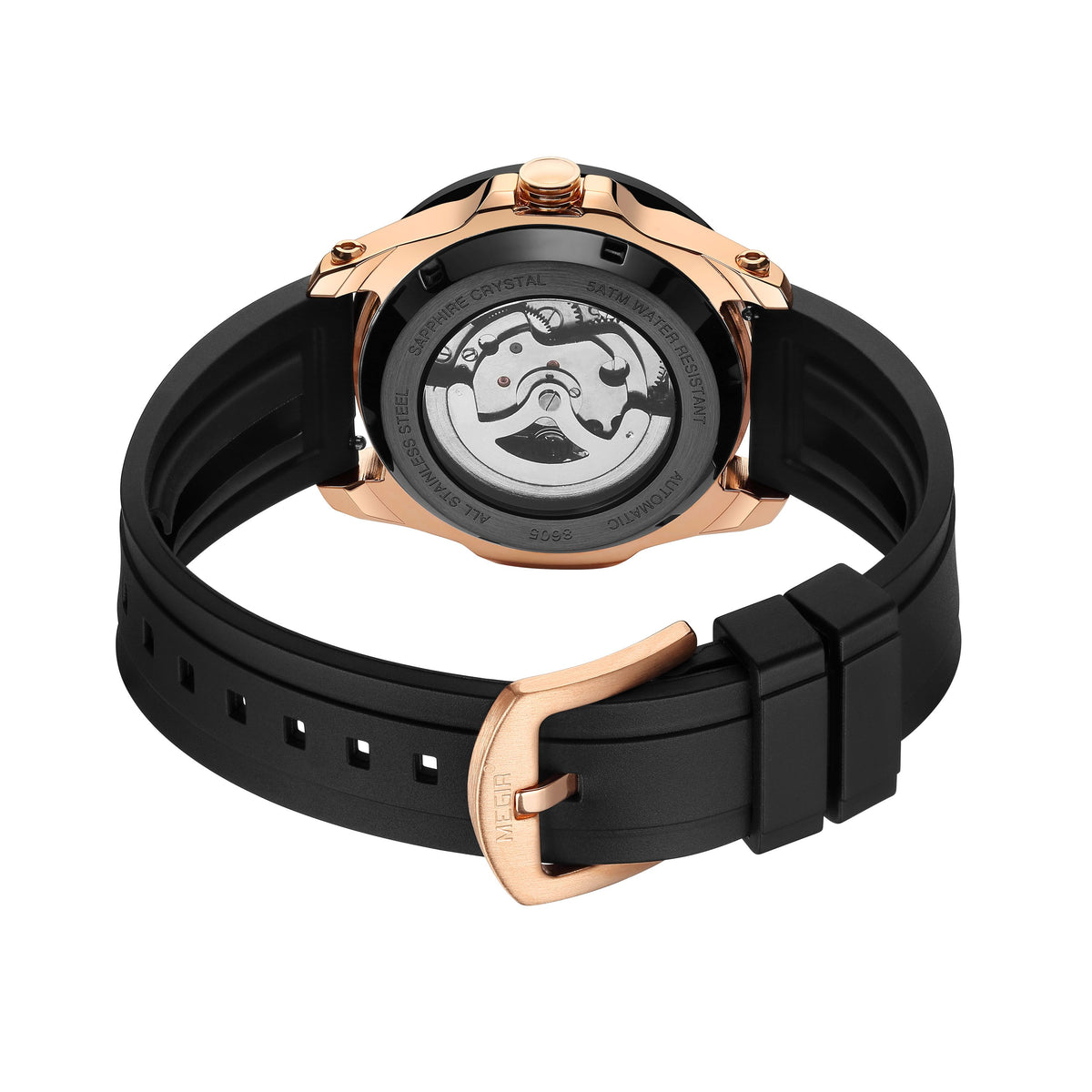 MEGIR Fashion Hollow Out Mechanical Watch for Men Stainless Steel Case Sapphire Full Automatic Wristwatch Relogio Masculino 8605