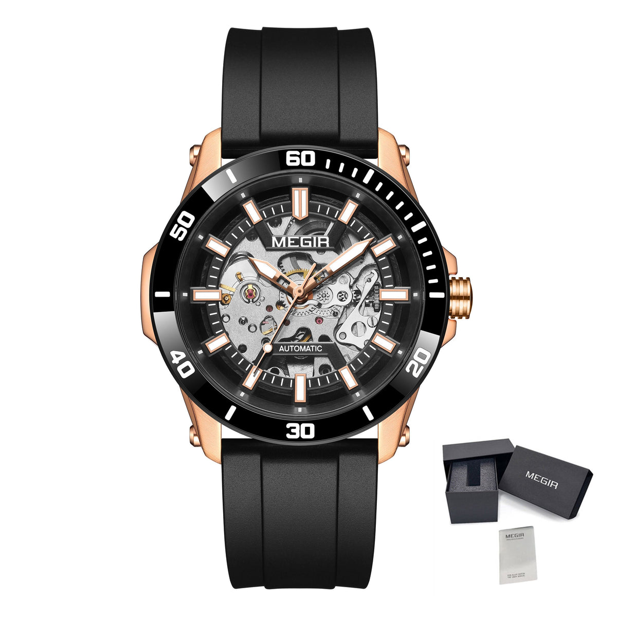 MEGIR Fashion Hollow Out Mechanical Watch for Men Stainless Steel Case Sapphire Full Automatic Wristwatch Relogio Masculino 8605