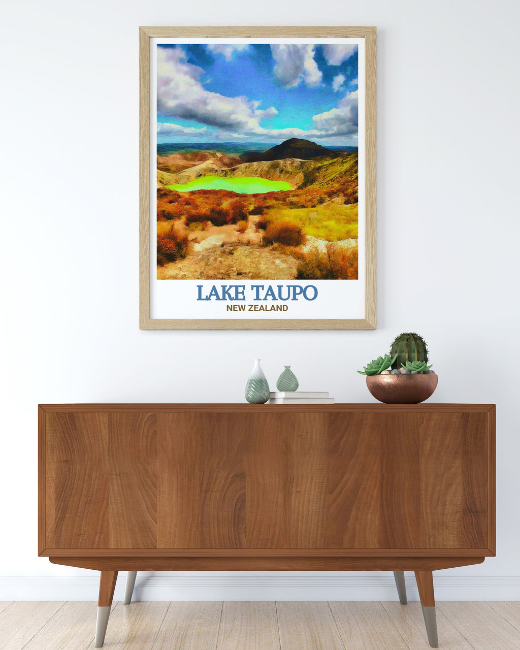 Lake Taupo Print - Tongariro National Park Wall Art - New Zealand Framed Art - New Zealand Vintage Poster-2