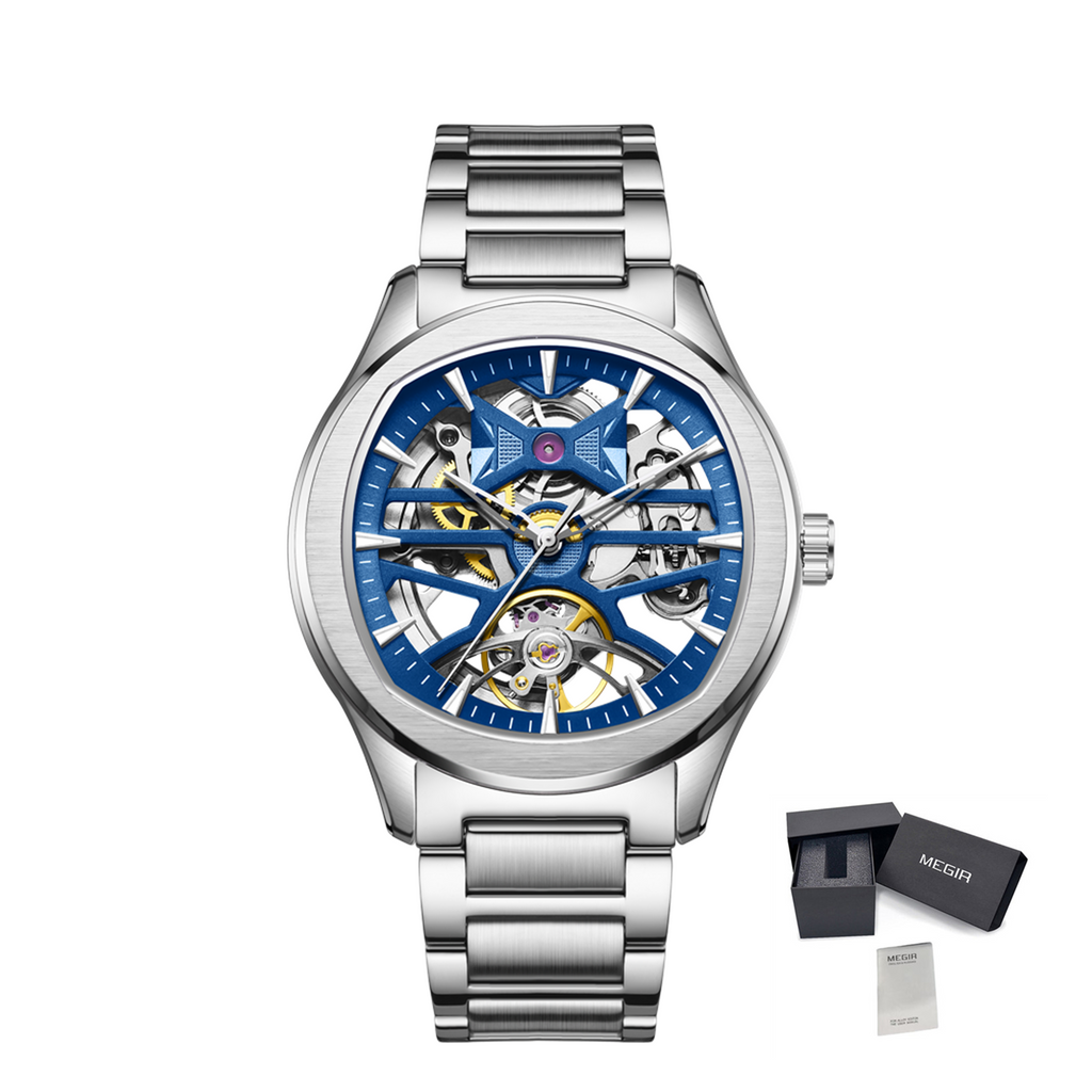 MEGIR Fashion Sport Watches for Men Skeleton Dial Automatic Mechanical Movement Wristwatch Waterproof Clock Reloj Hombre 9204-5