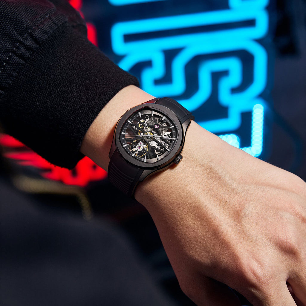 MEGIR Fashion Sport Watches for Men Skeleton Dial Automatic Mechanical Movement Wristwatch Waterproof Clock Reloj Hombre 9204-5