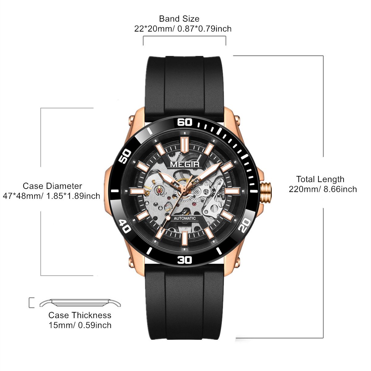 MEGIR Fashion Hollow Out Mechanical Watch for Men Stainless Steel Case Sapphire Full Automatic Wristwatch Relogio Masculino 8605