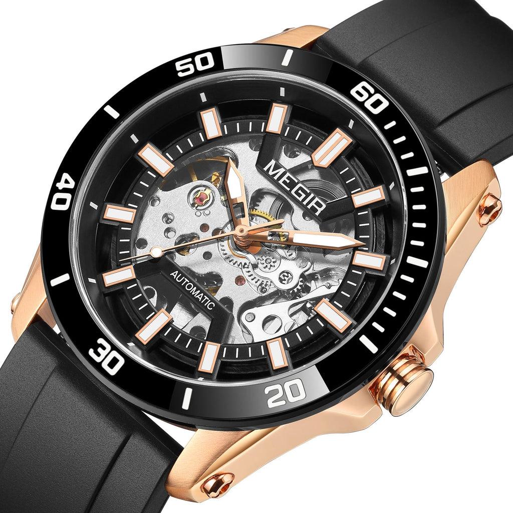 MEGIR Fashion Hollow Out Mechanical Watch for Men Stainless Steel Case Sapphire Full Automatic Wristwatch Relogio Masculino 8605