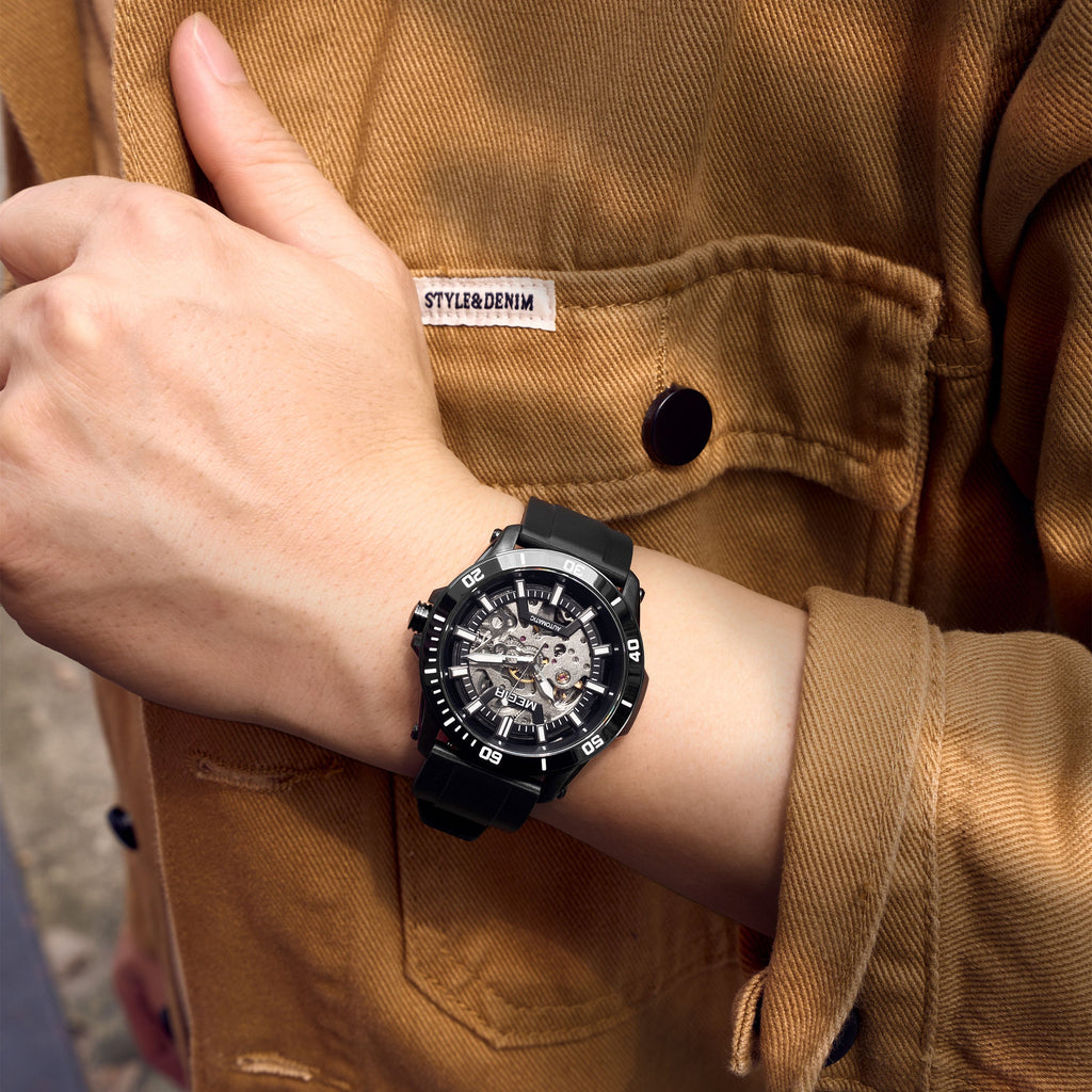 MEGIR Fashion Hollow Out Mechanical Watch for Men Stainless Steel Case Sapphire Full Automatic Wristwatch Relogio Masculino 8605