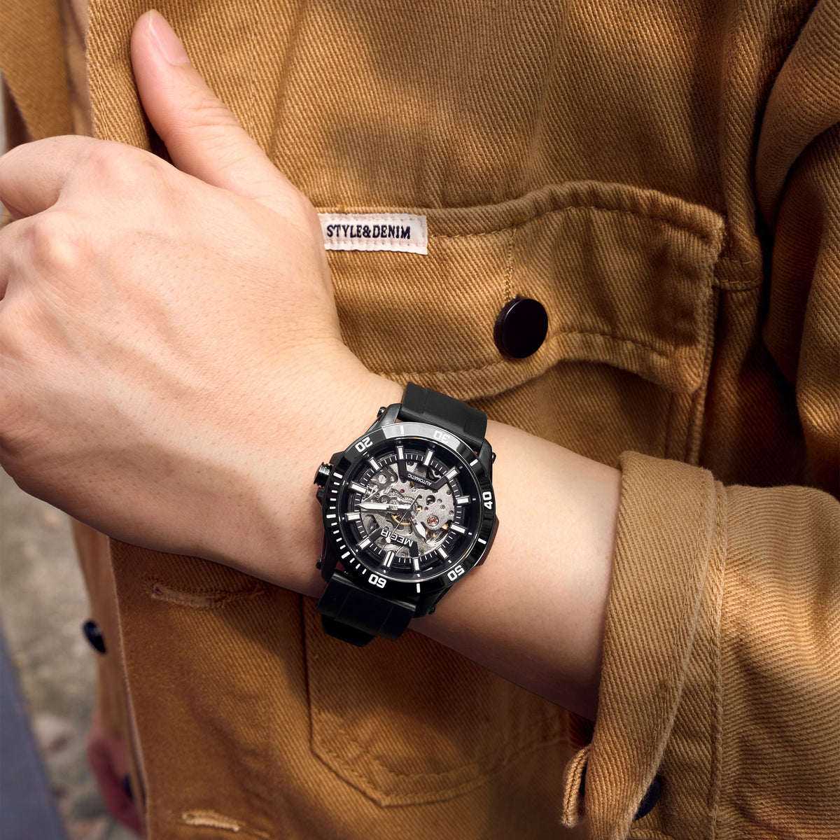 MEGIR Fashion Hollow Out Mechanical Watch for Men Stainless Steel Case Sapphire Full Automatic Wristwatch Relogio Masculino 8605