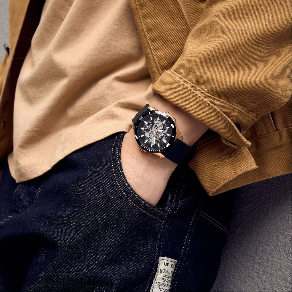 MEGIR Fashion Hollow Out Mechanical Watch for Men Stainless Steel Case Sapphire Full Automatic Wristwatch Relogio Masculino 8605