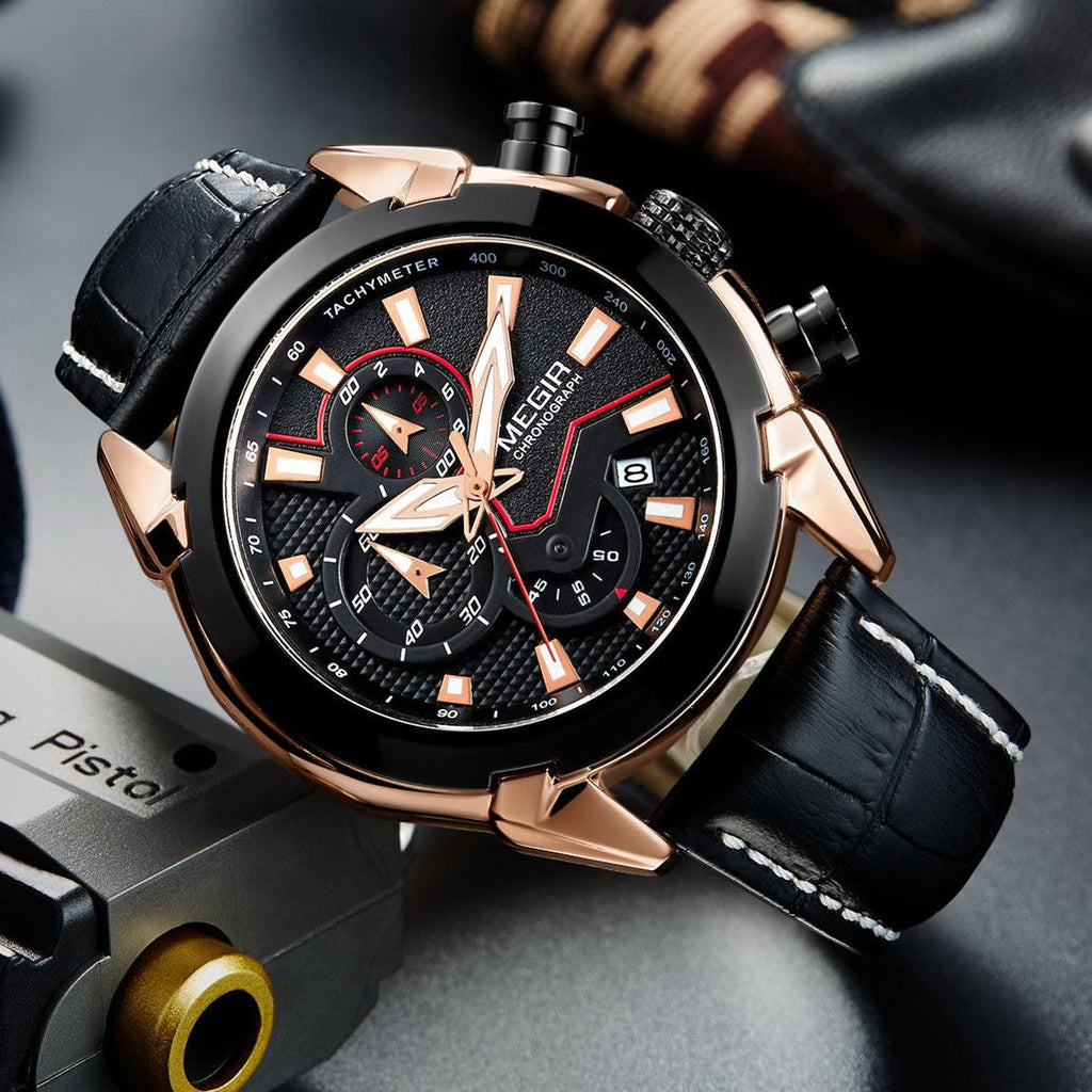 MEGIR Luxury Brand Military Sport Watches for Men Leather Strap Quartz Wristwatch Waterproof Date Chronograph Reloj Hombre 2065
