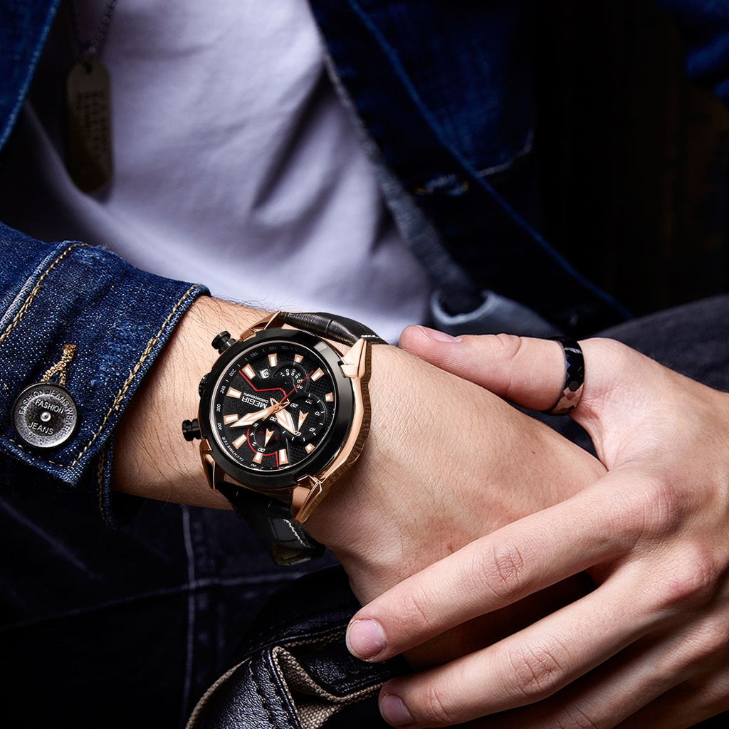 MEGIR Luxury Brand Military Sport Watches for Men Leather Strap Quartz Wristwatch Waterproof Date Chronograph Reloj Hombre 2065