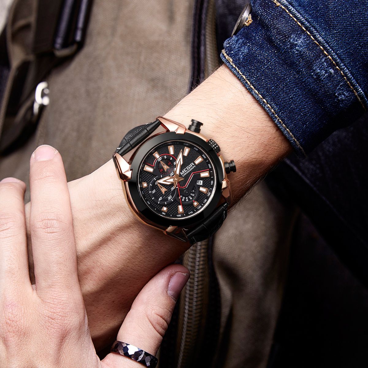 MEGIR Luxury Brand Military Sport Watches for Men Leather Strap Quartz Wristwatch Waterproof Date Chronograph Reloj Hombre 2065