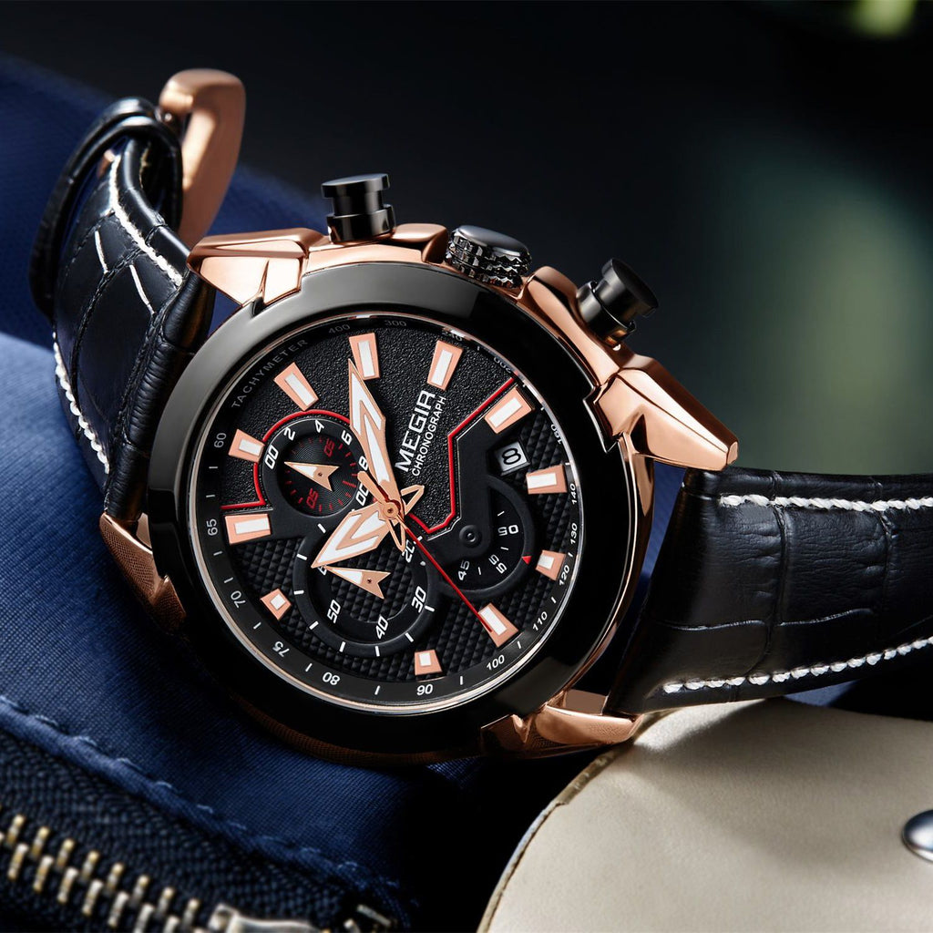 MEGIR Luxury Brand Military Sport Watches for Men Leather Strap Quartz Wristwatch Waterproof Date Chronograph Reloj Hombre 2065