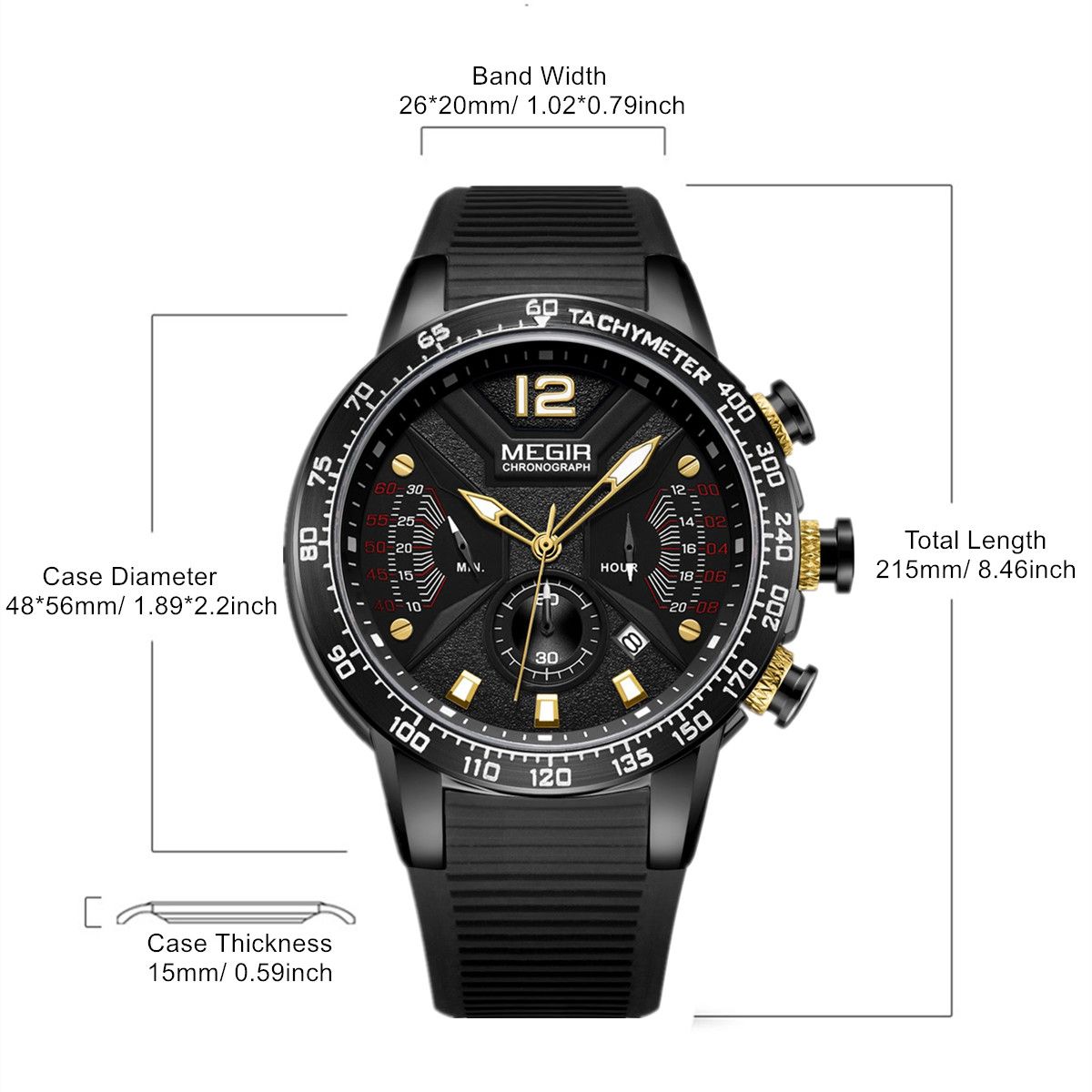 MEGIR Silicone Strap Quartz Military Watches for Men Fashion Sport Wristwatch Clock Big Dial Watch Chronograph Montre Homme 2106