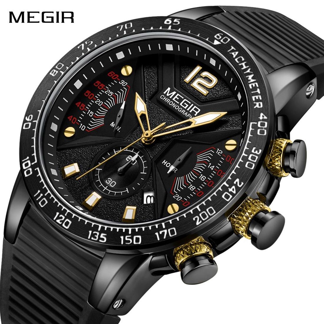 MEGIR Silicone Strap Quartz Military Watches for Men Fashion Sport Wristwatch Clock Big Dial Watch Chronograph Montre Homme 2106