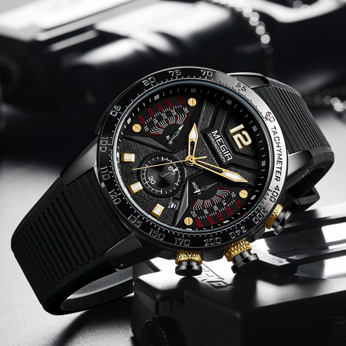 MEGIR Silicone Strap Quartz Military Watches for Men Fashion Sport Wristwatch Clock Big Dial Watch Chronograph Montre Homme 2106